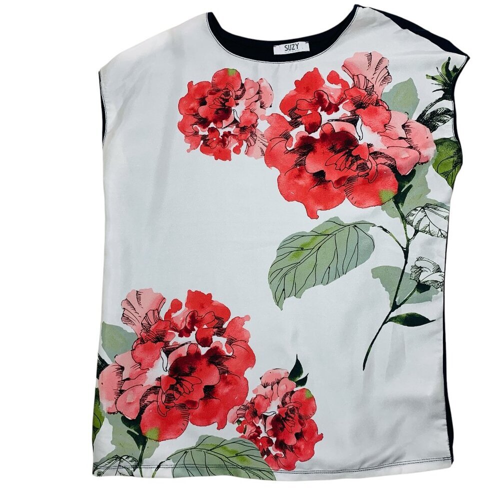 SUZY SHIER sleeveless t-shirt women with bold floral print size small